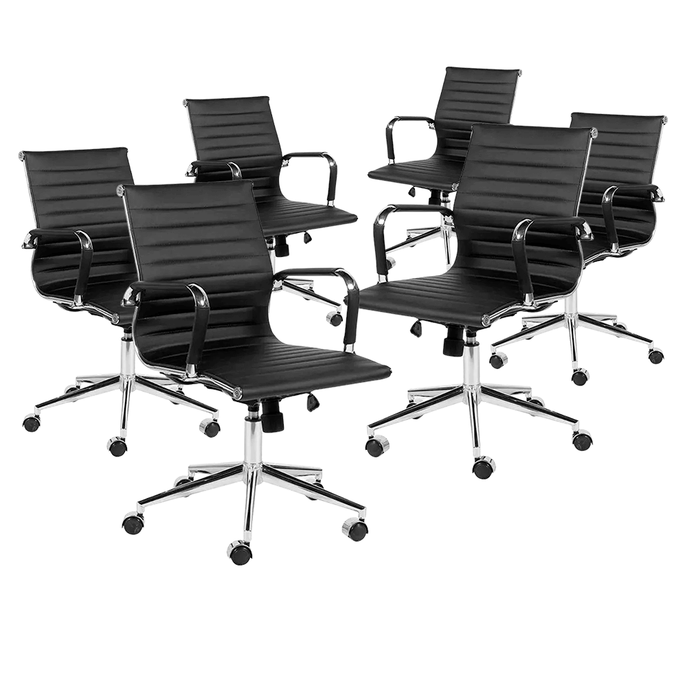 Ver imagem 1 de Kit 6 Cadeiras de Escritório Executiva Giratória Pu Preto