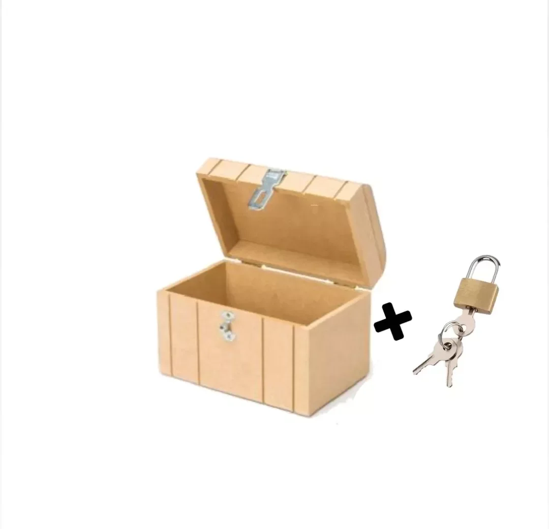 Caixa Baú Madeira Mdf + Cadeado Artesanatos - 1