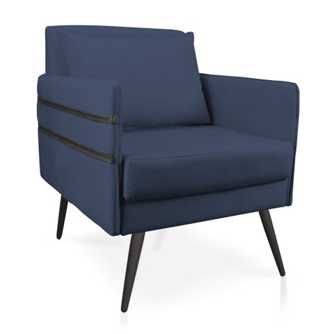 Poltrona Mari Suede Azul Marinho Pés Palito de Ferro Preto - D’Rossi