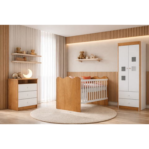 Quarto Completo com Berço que Vira Cama Algodão - Mobibaby