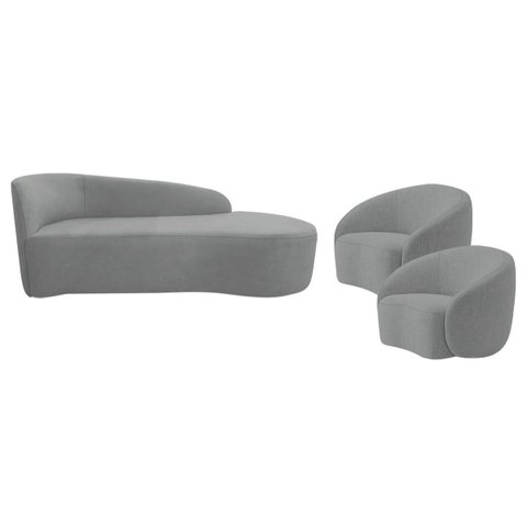 Kit Divã Recamier Orgânico França 140cm Lado Direito e 2 Poltronas Amore Bouclé