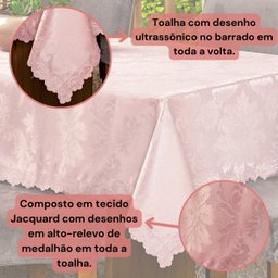 Toalha de Mesa Retangular Avulsa Jacquard Medalhão 2,20m X 1,40m para 06 Lugares - Decoração Cozinha - 4