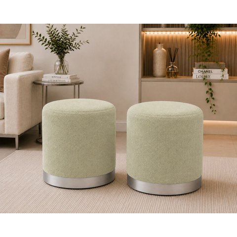 Kit de Puff Rodapé Prata, Cor Erva Doce Boucle - Let Móveis