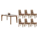 Ver imagem 1 de Sala Jantar Mesa Londrina Tampo C/ Vidro Curvo 180cm+6 Cadeiras Dafne Madeira Naturale/off White -