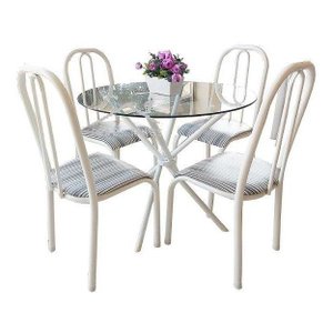 Conjunto Mesa Amazônia Redonda Vidro 04 Cadeiras Branca Aço Quality