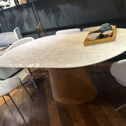 Mesa de Jantar Oblongo 198x122 Cm Freijó Tampo Mármore Branco Extra - 4