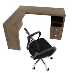 Kit 2 Peças com Escrivaninha em L 2 Gavetas Me4129 e Cadeira de Escritório Diretor Tela Mesh Tok 3310 - 3