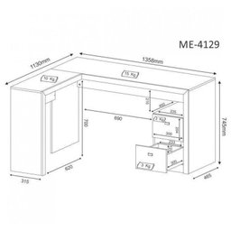Kit 2 Peças com Escrivaninha em L 2 Gavetas Me4129 e Cadeira de Escritório Diretor Tela Mesh Tok 3310 - 8