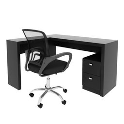 Kit 2 Peças com Escrivaninha em L 2 Gavetas Me4129 e Cadeira de Escritório Diretor Tela Mesh Tok 3310 - 5