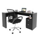 Ver imagem 2 de Kit 2 Peças com Escrivaninha em L 2 Gavetas Me4129 e Cadeira de Escritório Diretor Tela Mesh Tok 3310