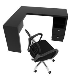 Kit 2 Peças com Escrivaninha em L 2 Gavetas Me4129 e Cadeira de Escritório Diretor Tela Mesh Tok 3310 - 3