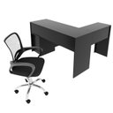 Ver imagem 4 de Conjunto 2 Peças com Escrivaninha em L 2 Gavetas ME4129 e Cadeira de Escritório Diretor Tela Mesh Tok 3310 Preto