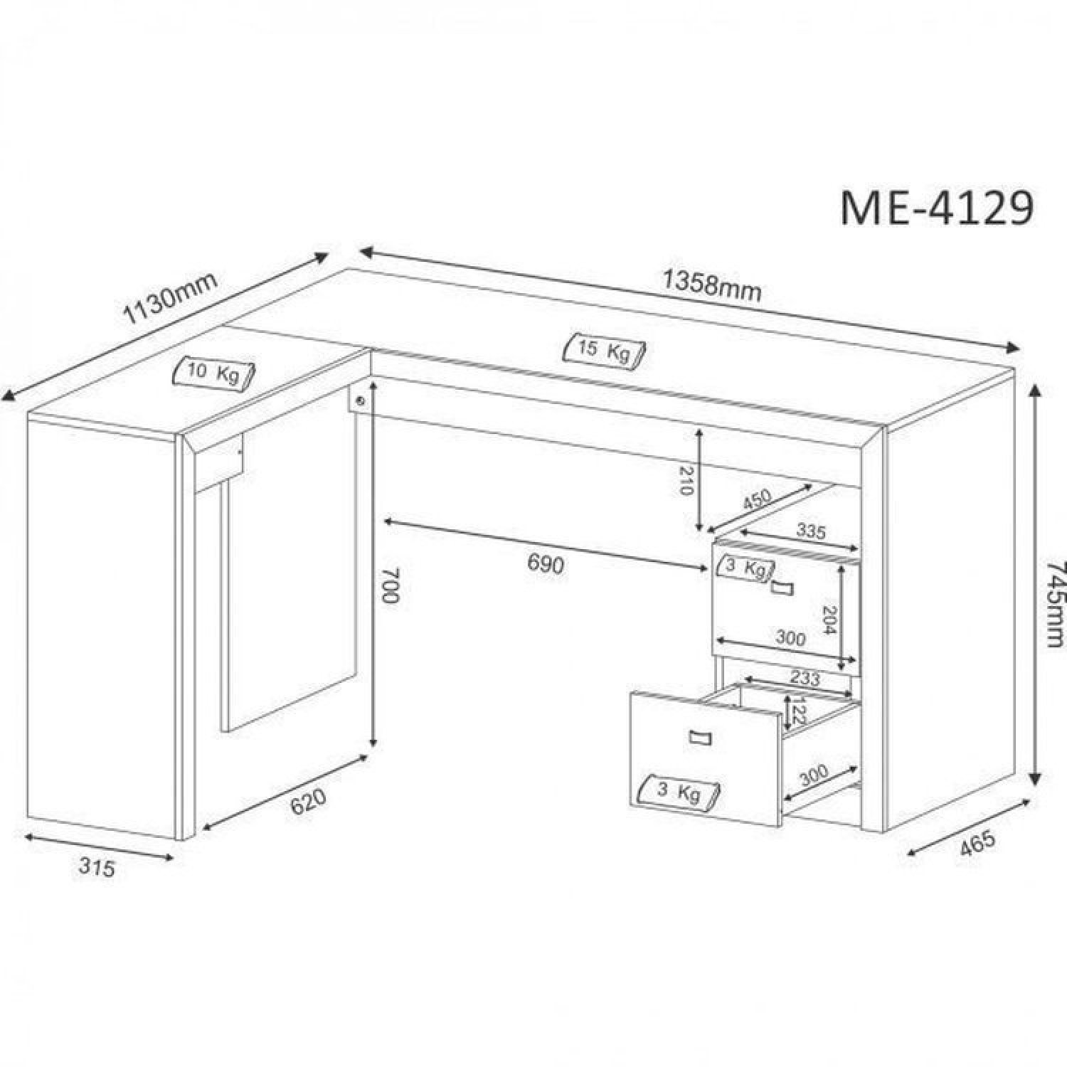 Kit Escrivaninha em L 2 Gavetas Me4129 e Cadeira de Escritório Diretor Tela Mesh Tok 3310 - 7