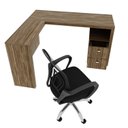 Ver imagem 2 de Conjunto 2 Peças com Escrivaninha em L 2 Gavetas ME4129 e Cadeira de Escritório Diretor Tela Mesh To Marrom/Nogal