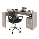 Ver imagem 2 de Kit 2 Peças com Escrivaninha em L 2 Gavetas Me4129 e Cadeira de Escritório Diretor Tela Mesh Tok 3310