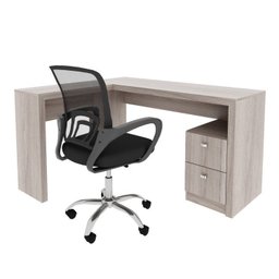 Kit 2 Peças com Escrivaninha em L 2 Gavetas Me4129 e Cadeira de Escritório Diretor Tela Mesh Tok 3310 - 5