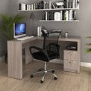 Ver imagem 1 de Kit 2 Peças com Escrivaninha em L 2 Gavetas Me4129 e Cadeira de Escritório Diretor Tela Mesh Tok 3310