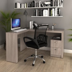 Kit 2 Peças com Escrivaninha em L 2 Gavetas Me4129 e Cadeira de Escritório Diretor Tela Mesh Tok 3310