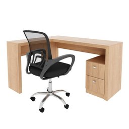 Kit 2 Peças com Escrivaninha em L 2 Gavetas Me4129 e Cadeira de Escritório Diretor Tela Mesh Tok 3310 - 5