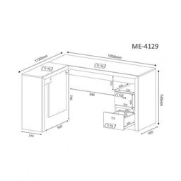 Kit 2 Peças com Escrivaninha em L 2 Gavetas Me4129 e Cadeira de Escritório Diretor Tela Mesh Tok 3310 - 8