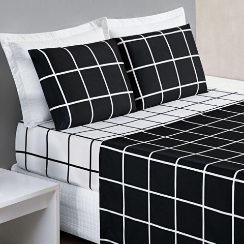 Jogo Cama Lençol Solteiro 200 Fios 3 Peças Preto