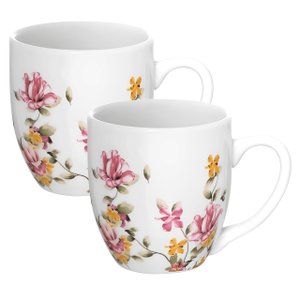 Jogo com 2 Caneca em Porcelana Le Jardim Branco Florido 300ml