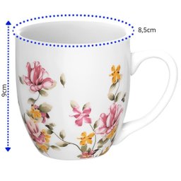 Jogo com 2 Caneca em Porcelana Le Jardim Branco Florido 300ml - 2
