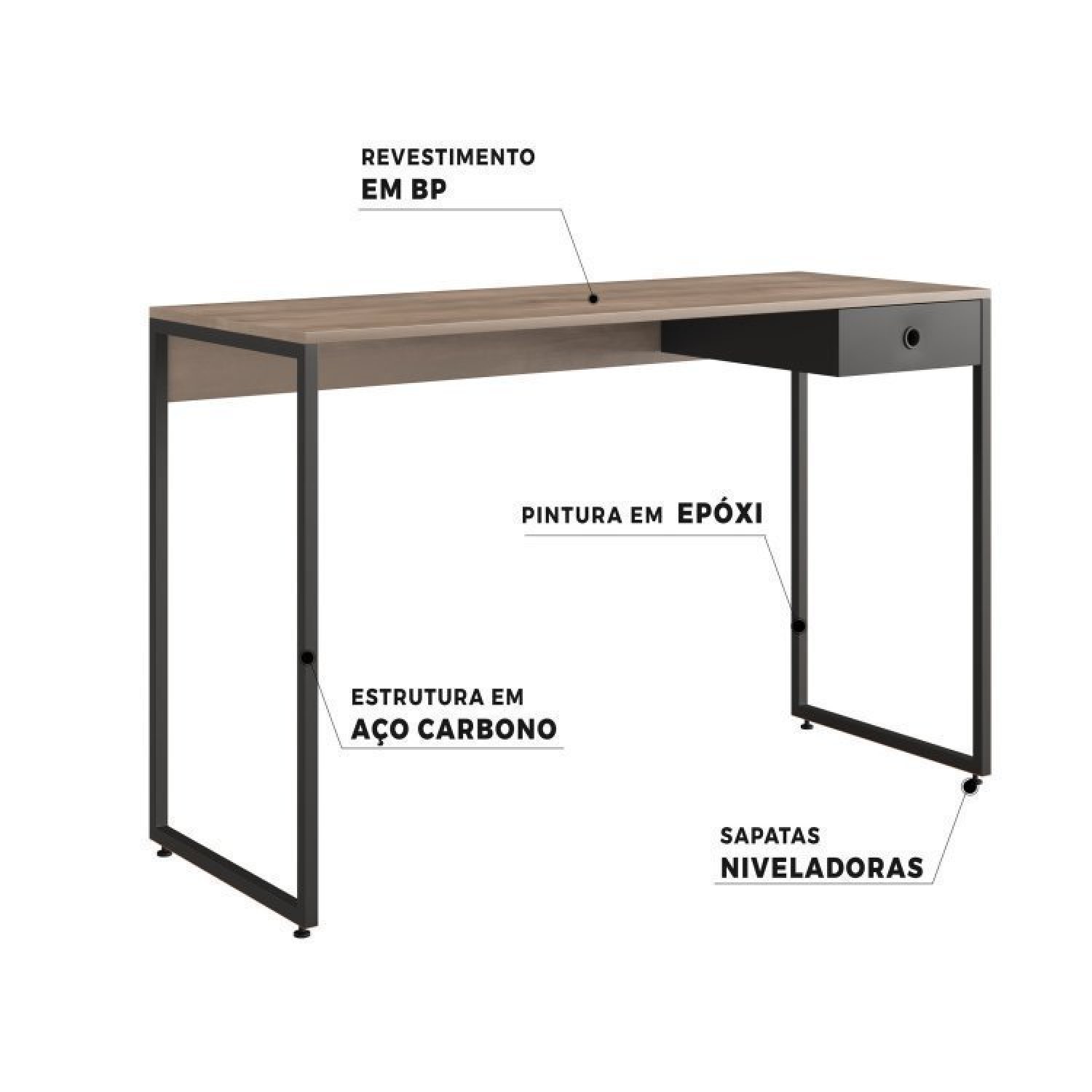 Escrivaninha 120cm 1 Gaveta com Armário para Escritório Baixo 2 Portas Industrial Iron - 6