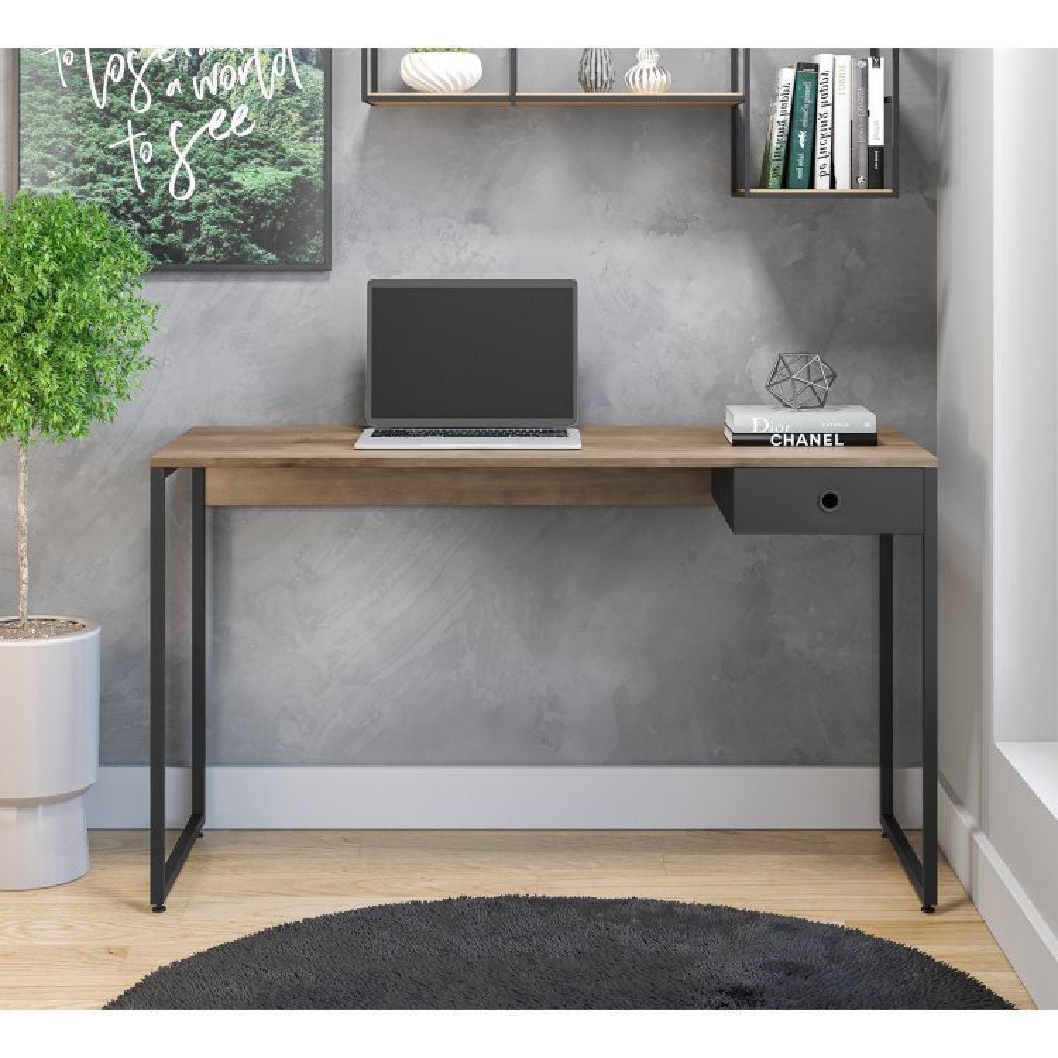 Escrivaninha 120cm 1 Gaveta com Armário para Escritório Baixo 2 Portas Industrial Iron - 8