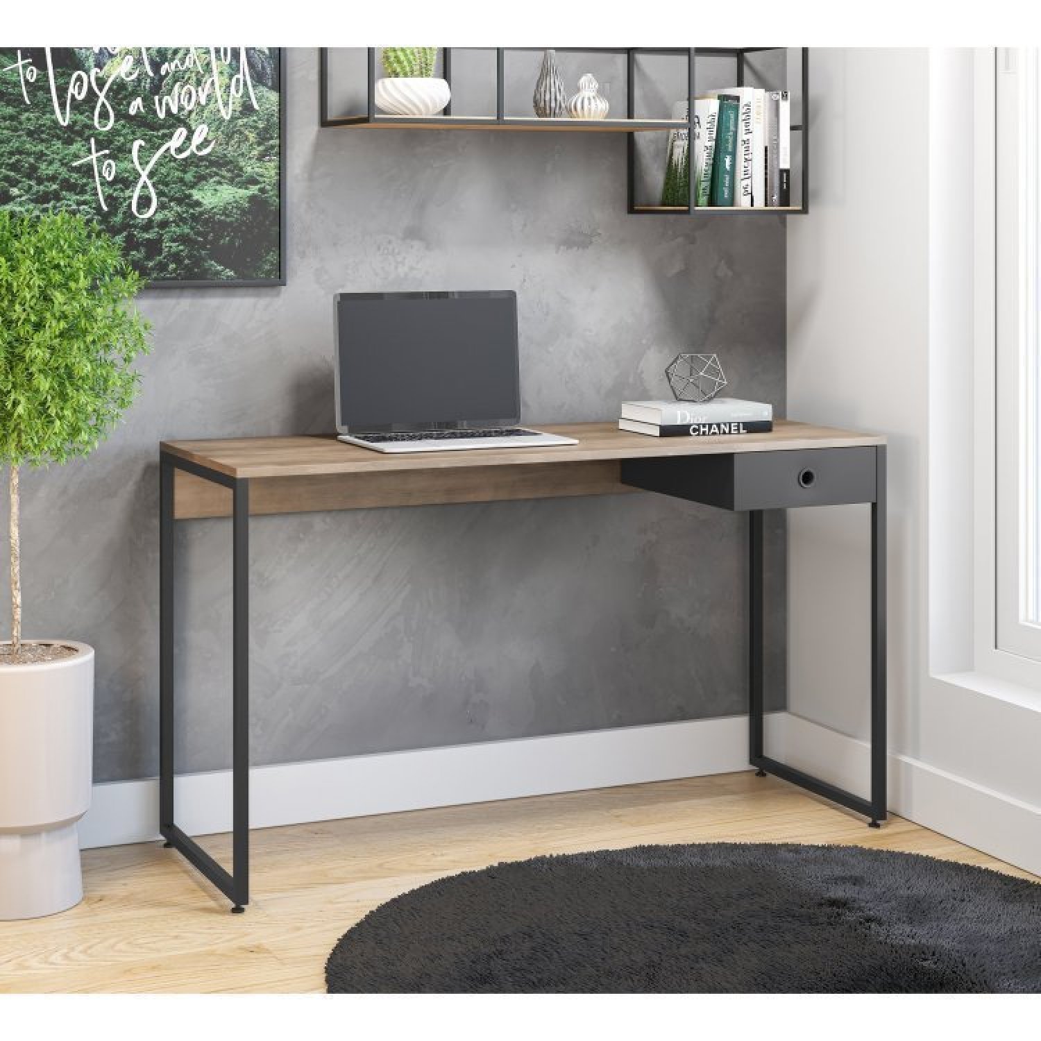 Escrivaninha 120cm 1 Gaveta com Armário para Escritório Baixo 2 Portas Industrial Iron - 7