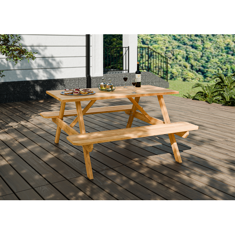 Mesa Picnic Madeira Maciça 140cm x 70cm Rosa/Marrom