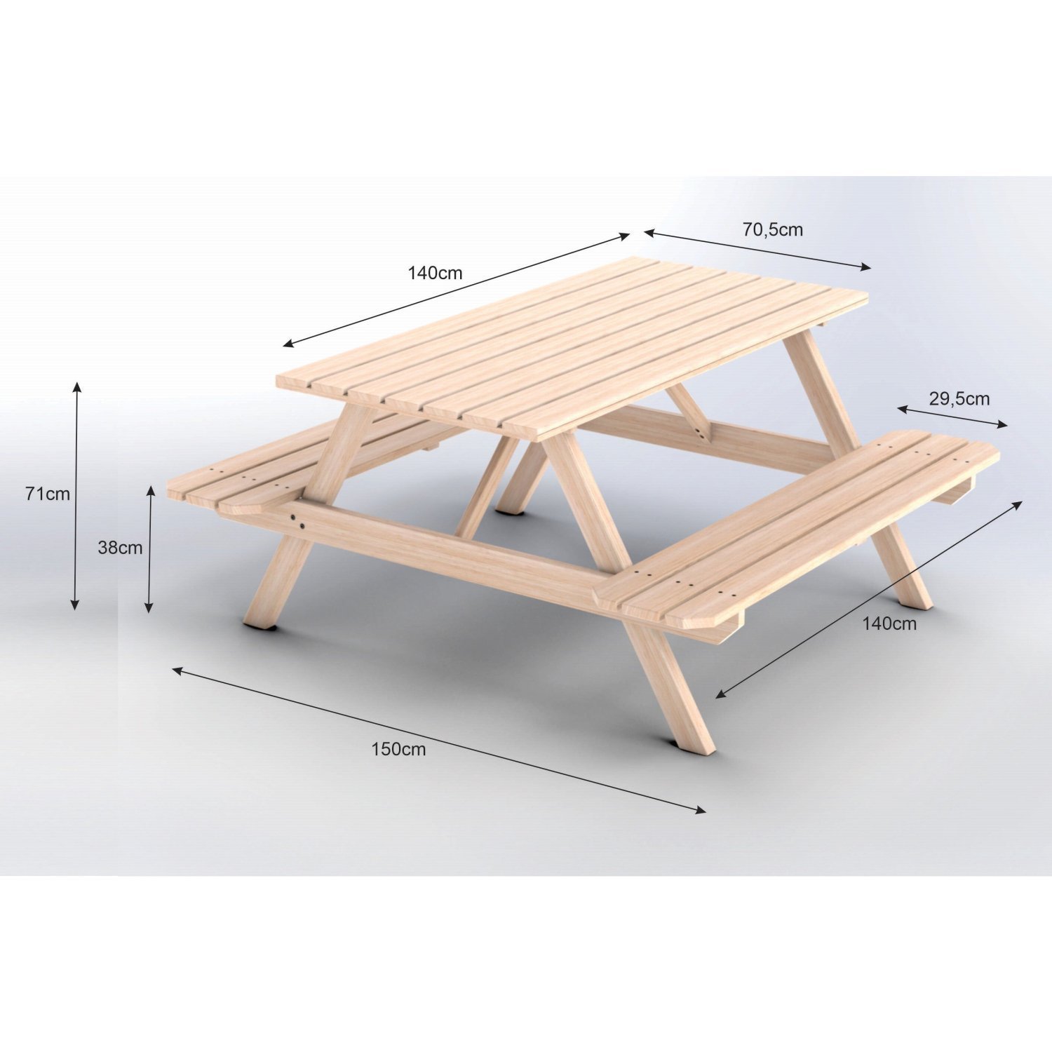 Mesa Picnic Madeira Maciça 140cm X 70cm - 3