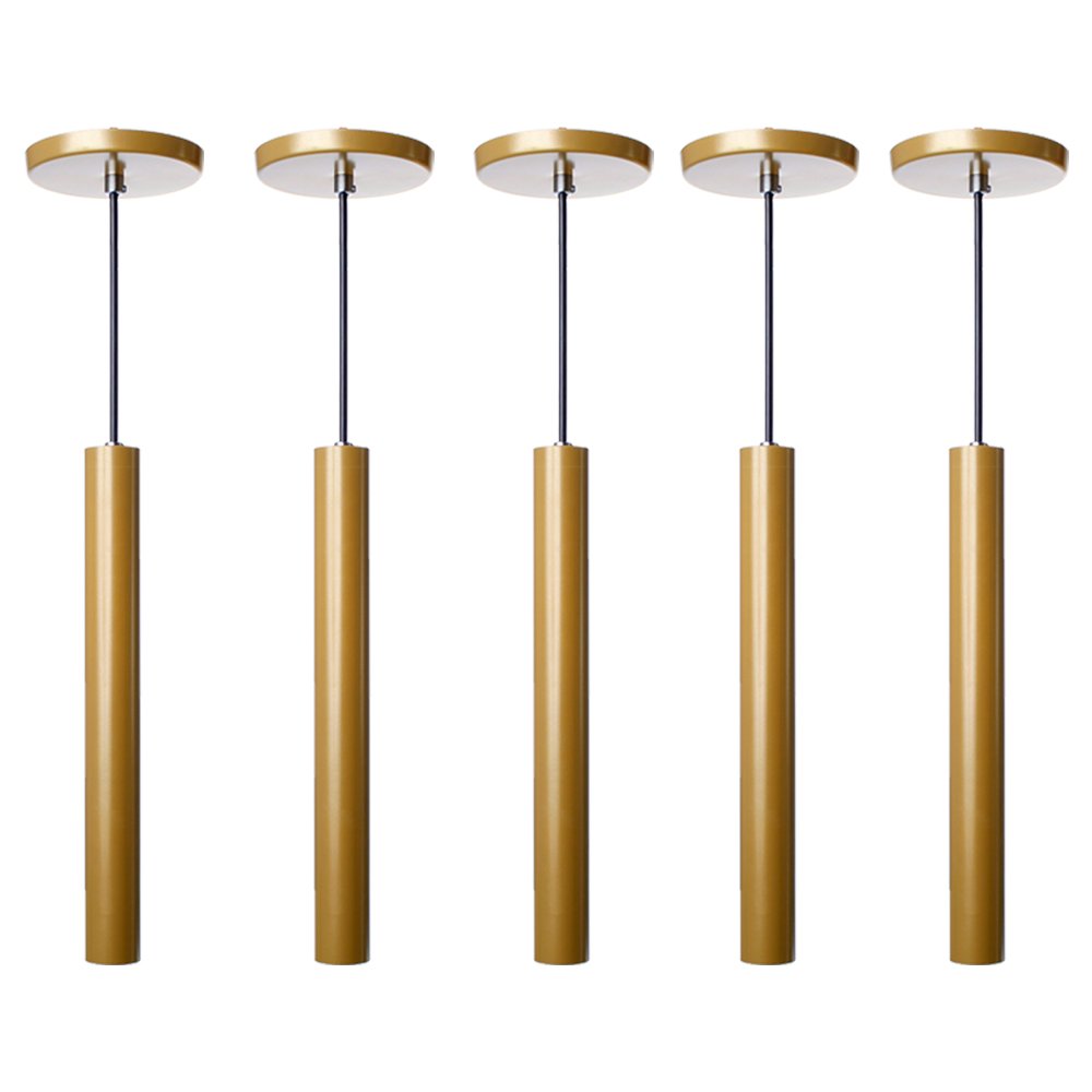 Kit 5 Pendente Luminária Tubo Dourado Fosco 30 Cm - 1