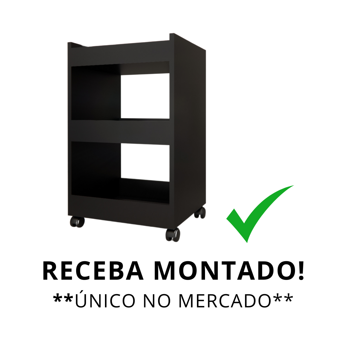 Mesinha Auxiliar Suporte Esmalte Estéticos Rodinha 100% Mdf: Preto - 2