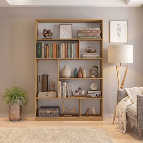 Estante de Livros 120 cm X 180 cm 5 Prateleiras Seattle Yescasa Marrom/Freijó