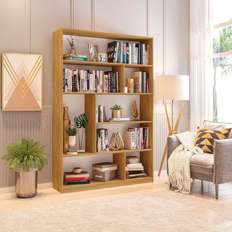 Estante de Livros 120 cm X 180 cm 5 Prateleiras Seattle Yescasa Marrom/Freijó