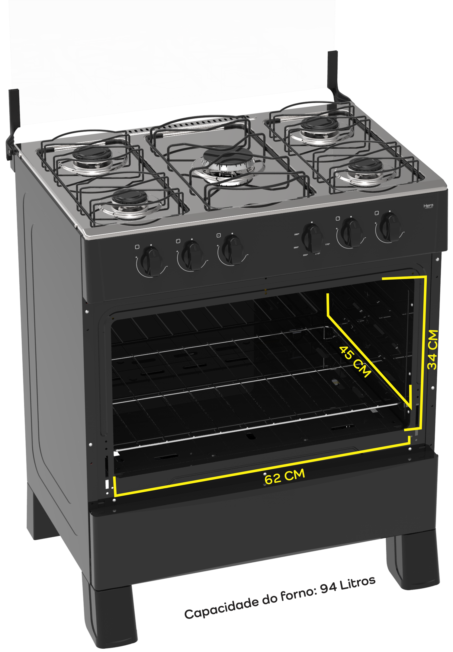 Fogão Hera 5 Bocas Bivolt Forno de 94 Litros Realce - 5