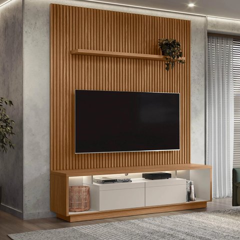 Rack com Painel Ripado para TV até 75 Polegadas 181cm Cronos com Fita LED CabeCasa MadeiraOriginals