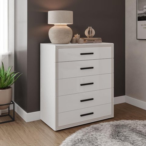Cômoda Valência com 5 Gavetas 90x104cm Branco 240831