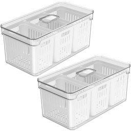 Kit 2 Organizadores de Geladeira 5l Clear Fresh 3 Cestos ou Cozinha Frutas Legumes - 1