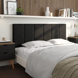 Cabeceira Casal Painel Estofada Suede para Cama Box 1,4m: Preto - 1