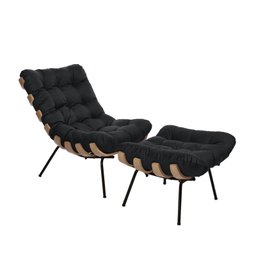 Poltrona Costela com Puff Suede Preto - Zahav Estofados - 1