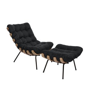 Poltrona Costela com Puff Suede Preto - Zahav Estofados