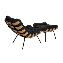 Poltrona Costela com Puff Suede Preto - Zahav Estofados - 2
