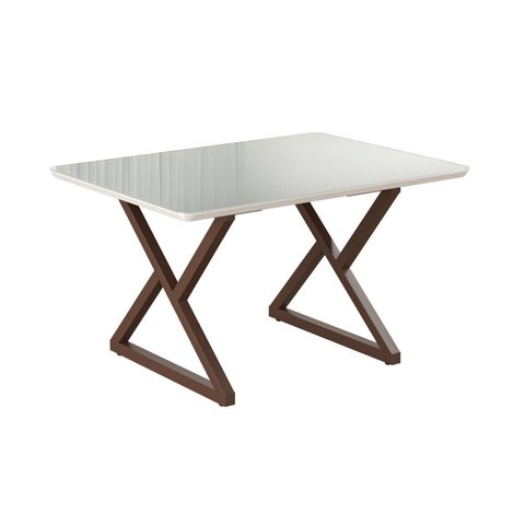 Mesa para Sala de Jantar Retangular 120x90cm MDF com Vidro Império Branco/Marrom/Off White