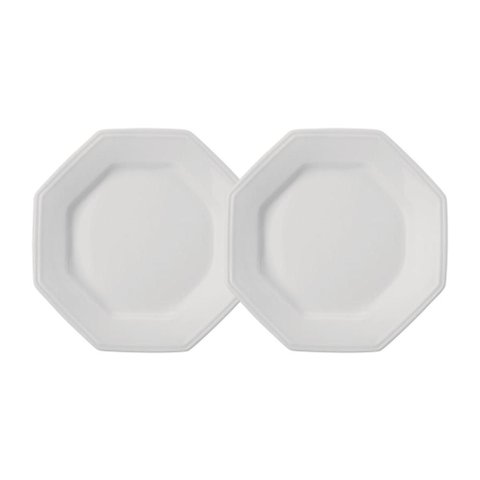 Jogo 2 Pratos de Sobremesa Prisma Brancos 20,5 Cm Porcelana Schmidt