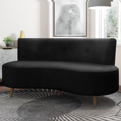 Sofá Living 3 Lugares 160cm Aang Pés Palito Veludo Preto G33 - Gran Belo