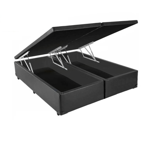Base Box Baú King Bipartido Sintético Cinza 42x193x203