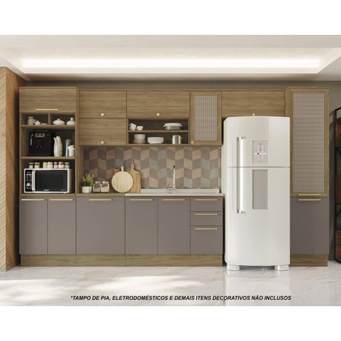 Armário de Cozinha Modulada Completa Reta 9 Peças 3,80m 306 Botanic Kappesberg