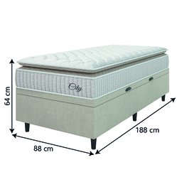 Cama Box Baú Colchão Solteiro Molas Ensacadas City Pillow Top 88x188x64cm Branco / Bege Hellen - 4